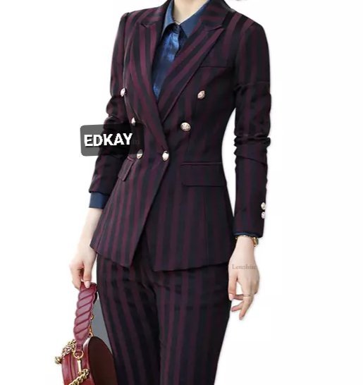 Burgundy stripped 2-piece pants suit (UK size 10)-3