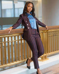 Burgundy stripped 2-piece pants suit (UK size 10)-0