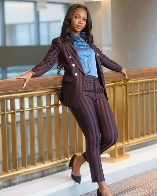 Burgundy stripped 2-piece pants suit (UK size 10)-0