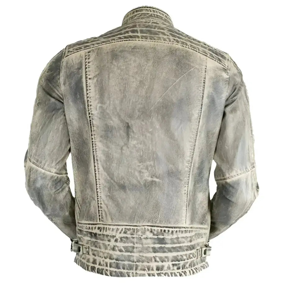 Men’s White Distressed Leather Cafe Racer Jacket-1