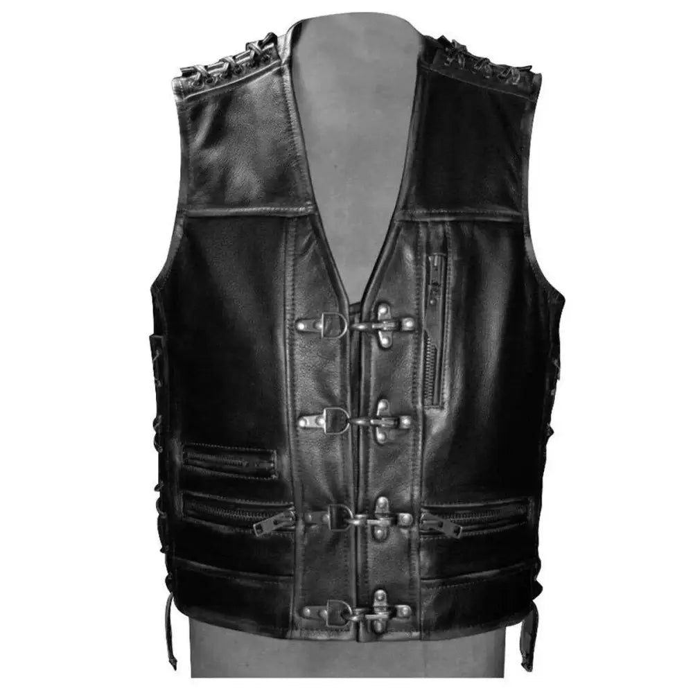 Men’s Black Leather Biker Vest-0