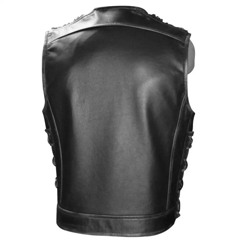 Men’s Black Leather Biker Vest-1