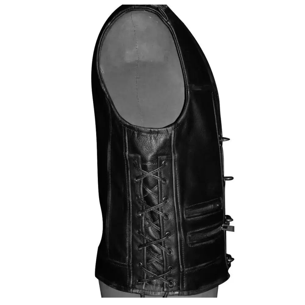 Men’s Black Leather Biker Vest-2