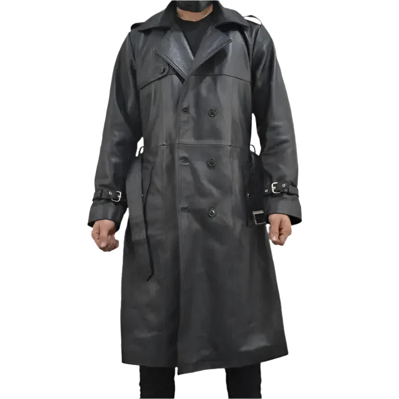 Men’s Black Leather Trench Coat-1