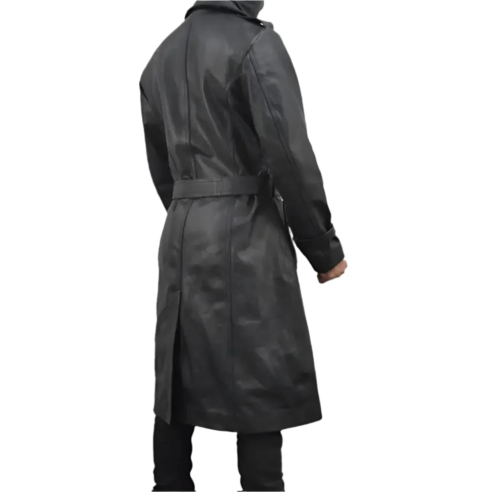 Men’s Black Leather Trench Coat-2