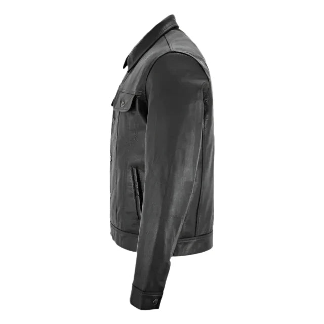 Men’s Black Western Leather Trucker Jacket-2