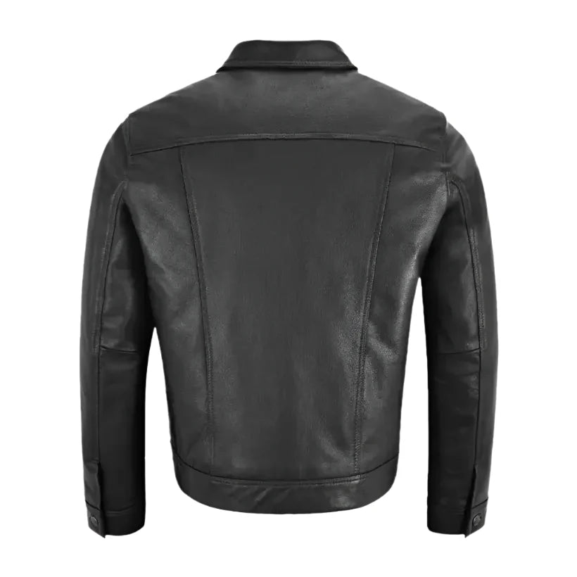 Men’s Black Western Leather Trucker Jacket-1