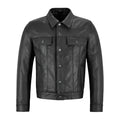 Men’s Black Western Leather Trucker Jacket-0