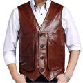 Men’s Classic Brown Leather Biker Vest-0