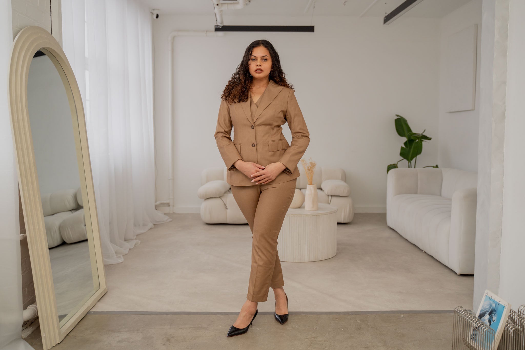 The coffee brown 3-piece midi pantsuit (UK size 12)-1
