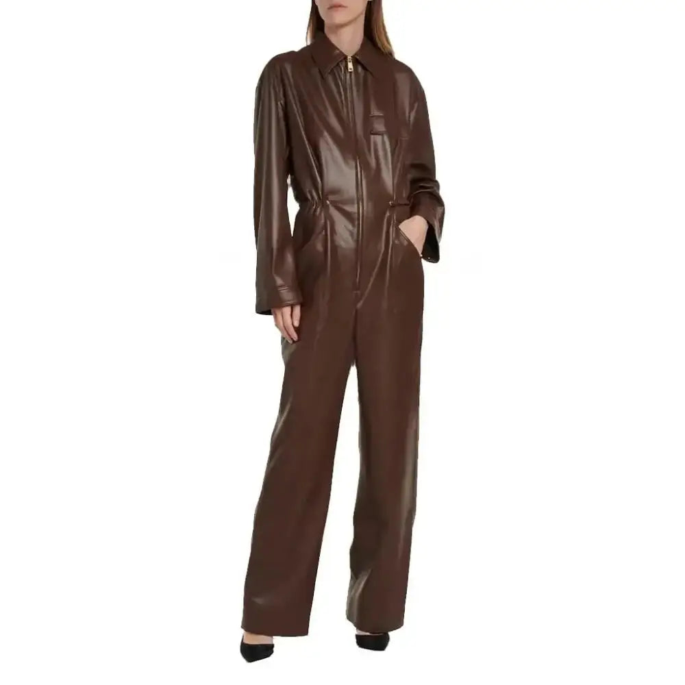 Women’s Chocolate Brown Leather Jumpsuit-0