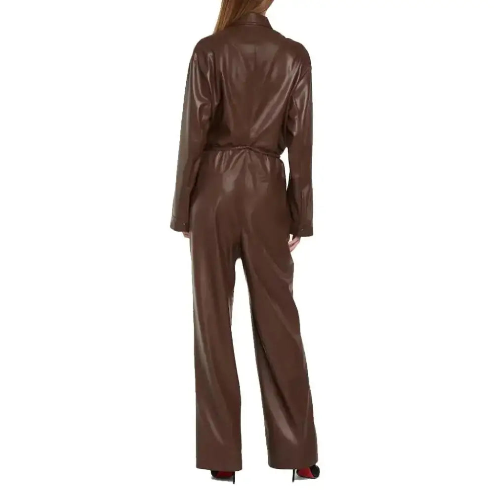 Women’s Chocolate Brown Leather Jumpsuit-1