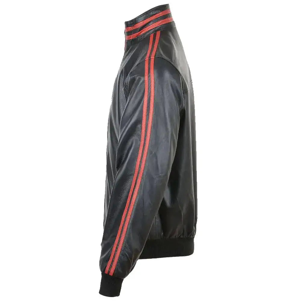 Men’s Red Leather Bomber Jacket with Striped Collar-2