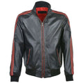 Men’s Red Leather Bomber Jacket with Striped Collar-0