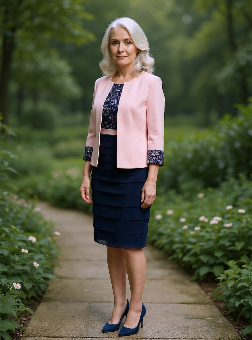 The navy-pink 2-piece formal mum dress suit-3