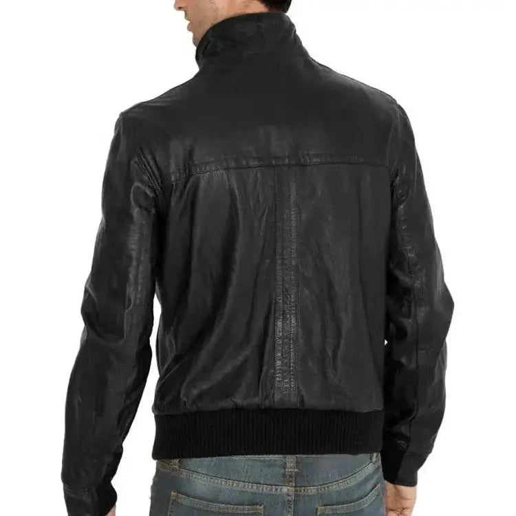 Men’s Black Leather Bomber Jacket-1