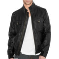 Men’s Black Leather Bomber Jacket-0