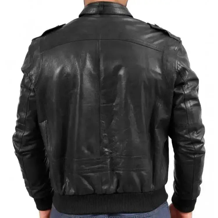 Mens Black Sheepskin Bomber Jacket-1