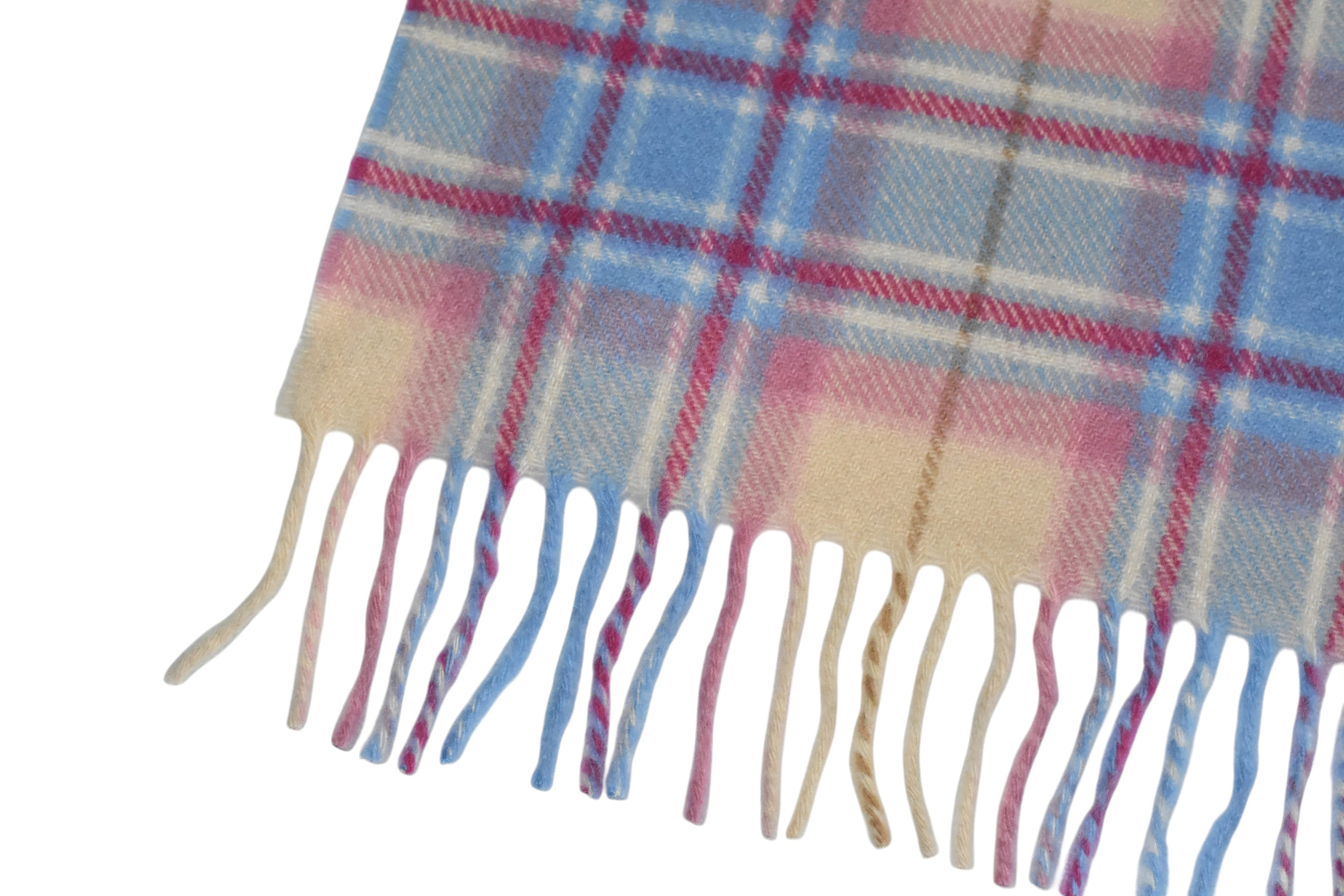 Frothy Pink, Blue & Buff Check Cashmere Scarf-4