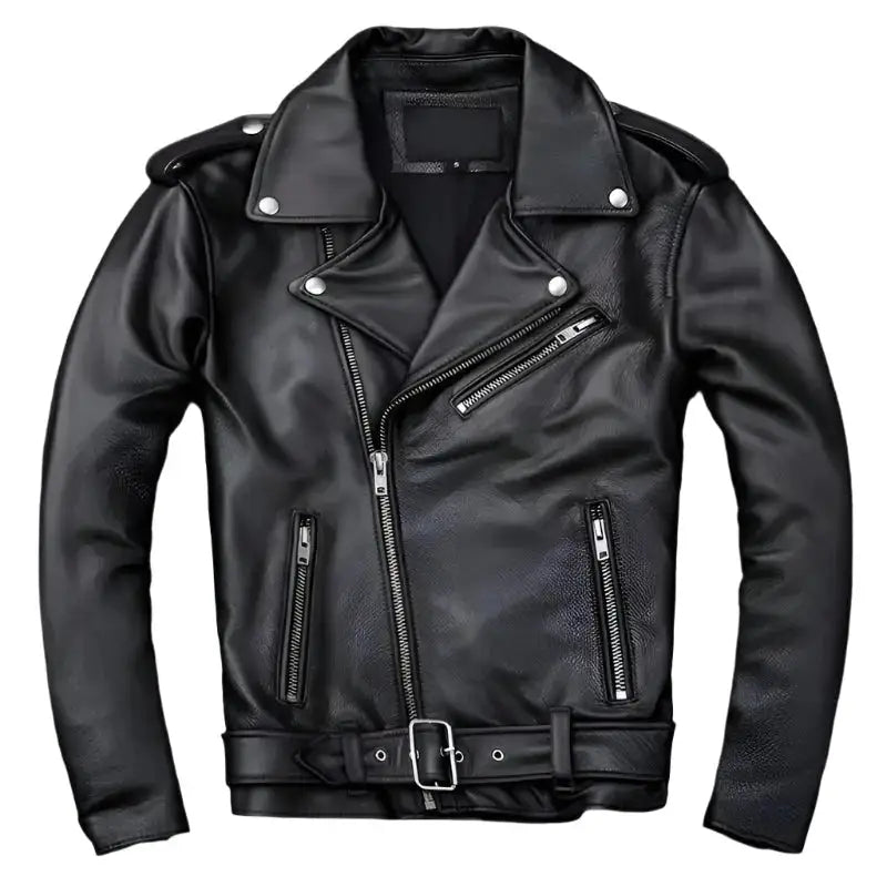 Men’s Asymmetrical Cafe Racer Leather Jacket-0