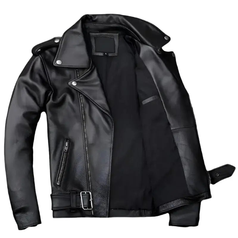 Men’s Asymmetrical Cafe Racer Leather Jacket-1