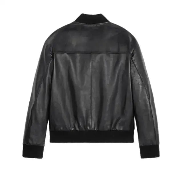 Men’s Genuine Black Leather Zip-Up Bomber Jacket-1