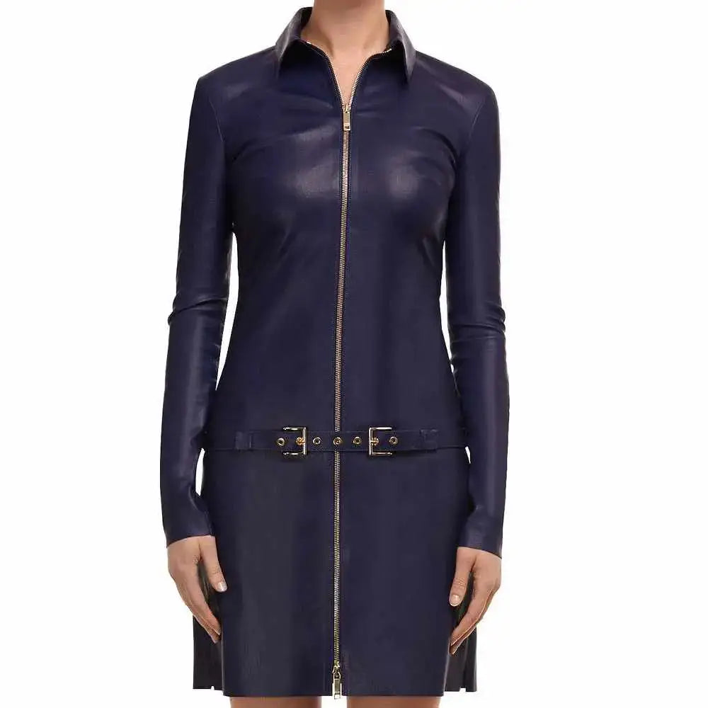 Women’s Black Leather Mini Party Dress-0