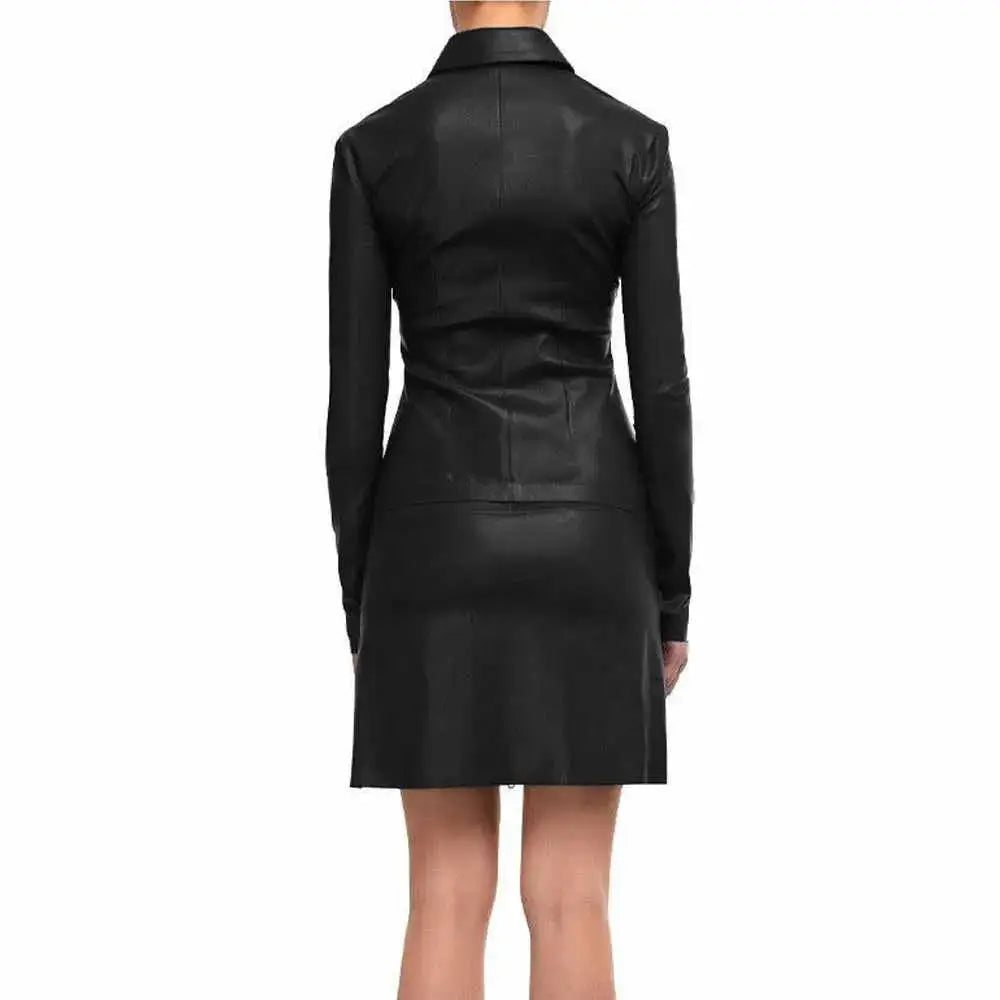 Women’s Black Leather Mini Party Dress-3