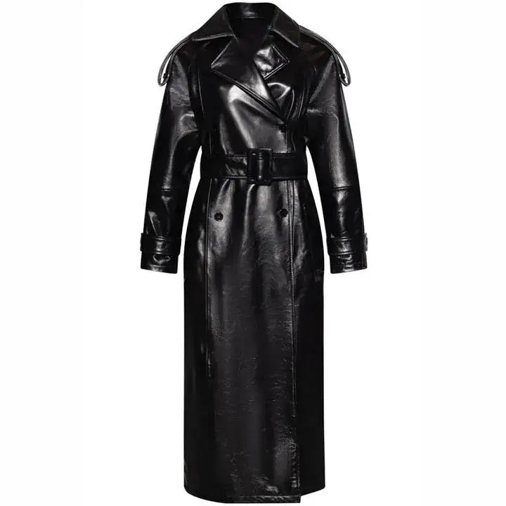 Women’s Genuine Leather Trench Coat-0