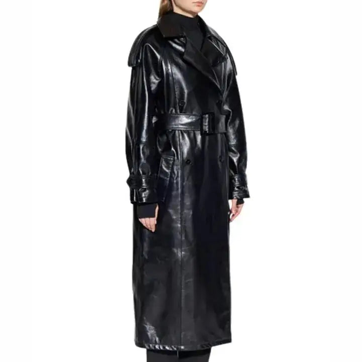 Women’s Genuine Leather Trench Coat-2