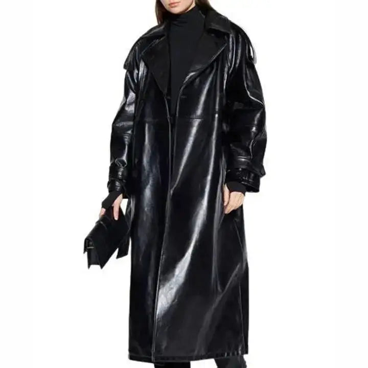 Women’s Genuine Leather Trench Coat-3