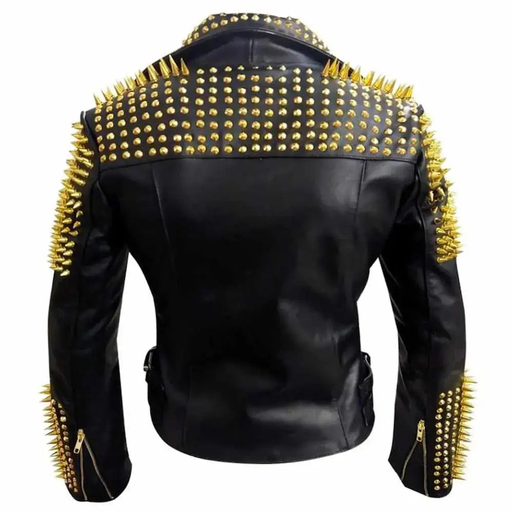 Men’s Studded Black Leather Motorcycle Jacket-1