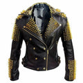 Men’s Studded Black Leather Motorcycle Jacket-0