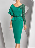 Green Unique Sleeves V-Neck Bride Dress-0