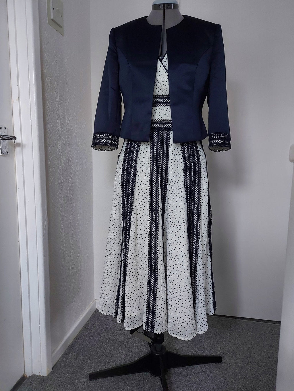 Hand-Made Navy Blue 2-Piece A-line Mother of the Bride Dress with Bolero-5