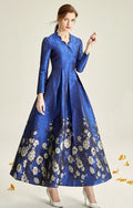 The Blue Floral Brocade Formal Mum Dress - Long Sleeves-2