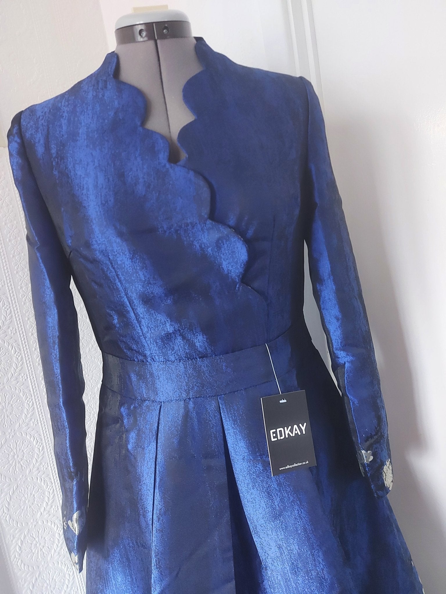 The Blue Floral Brocade Formal Mum Dress - Long Sleeves-4