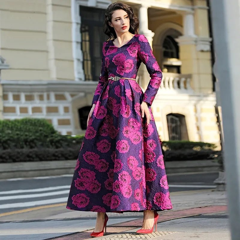 The pink floral jacquard formal mum dress-1