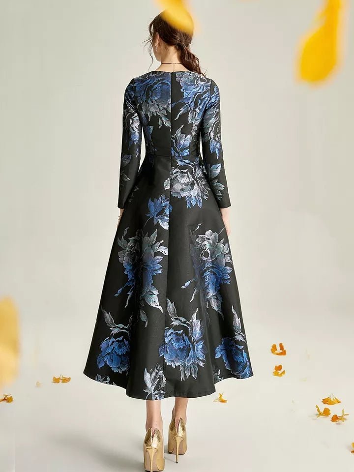 The dark blue jacquard formal mum dress-2