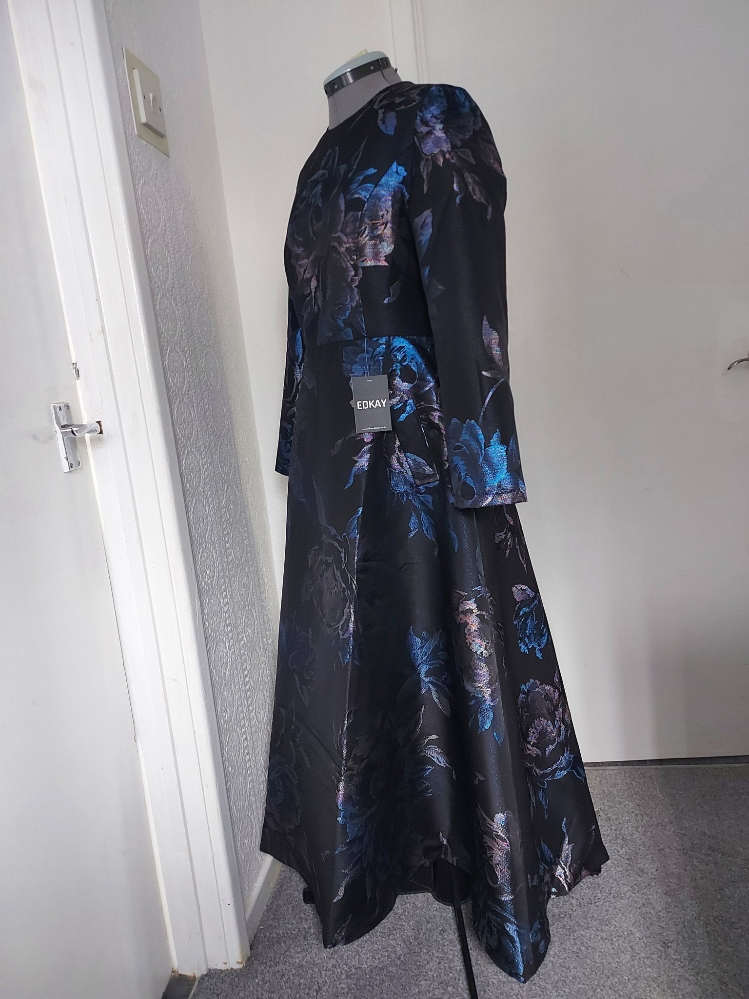 The dark blue jacquard formal mum dress-3