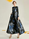 The dark blue jacquard formal mum dress-1