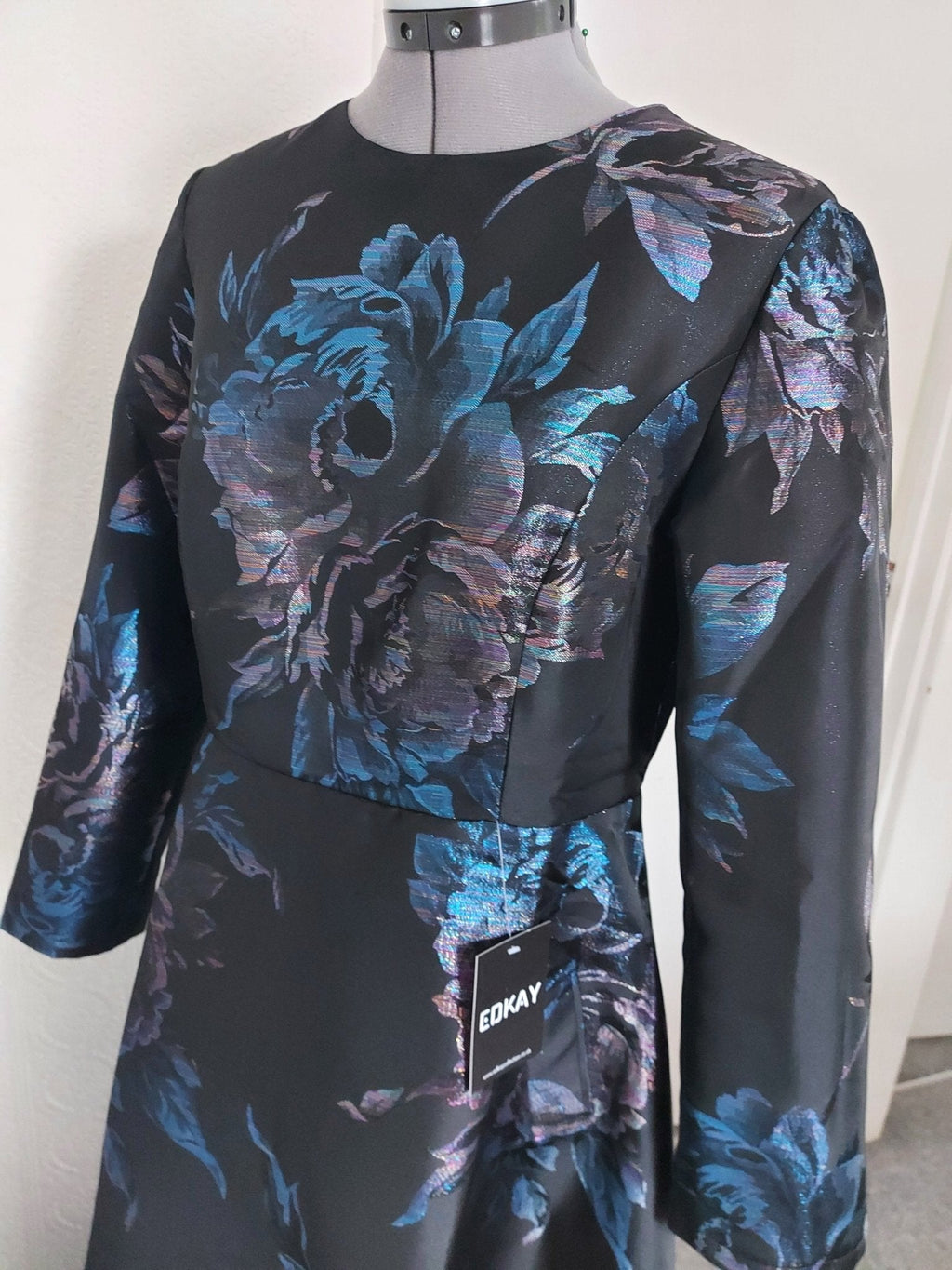 The dark blue jacquard formal mum dress-4