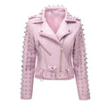 Women’s Hot Pink Studded Leather Jacket-0