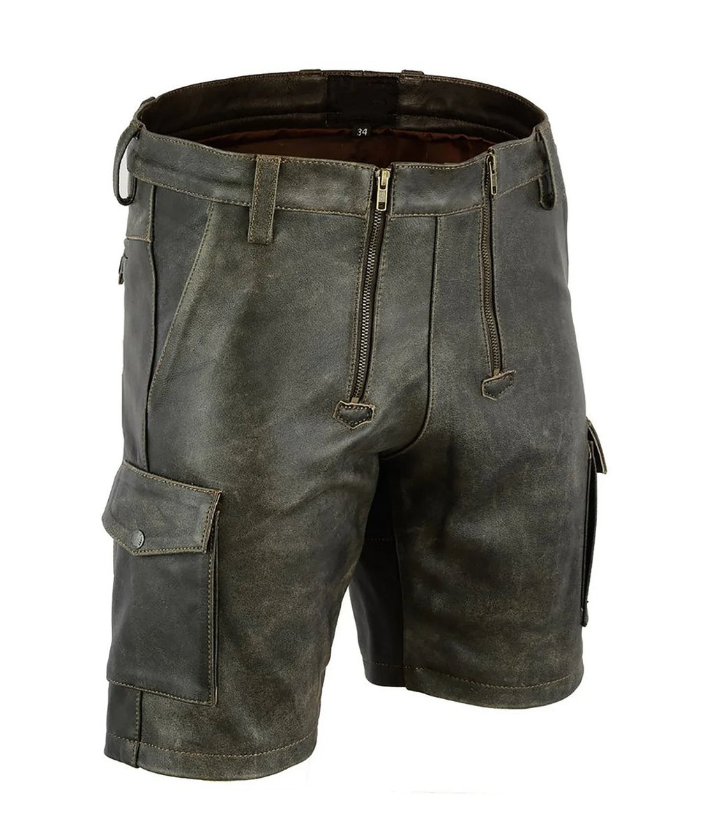Men’s Aniline Leather Party Cargo Shorts-0