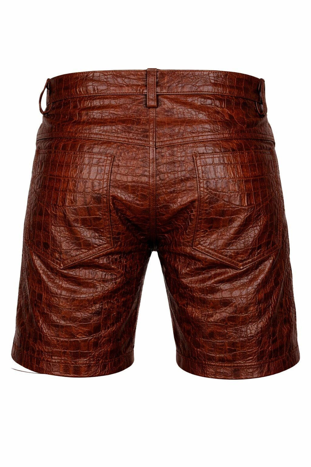 Men’s Brown Crocodile Embossed Leather Shorts-1
