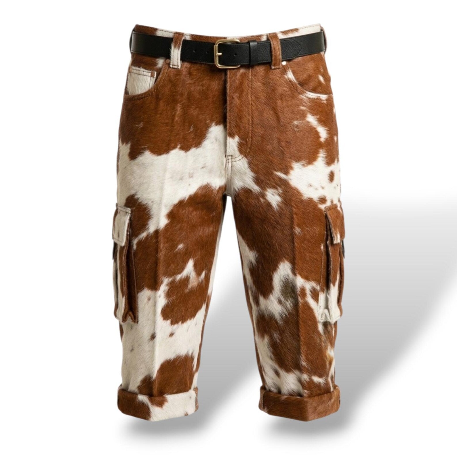 Men’s Hair-on Cowhide Leather Cargo Shorts-0