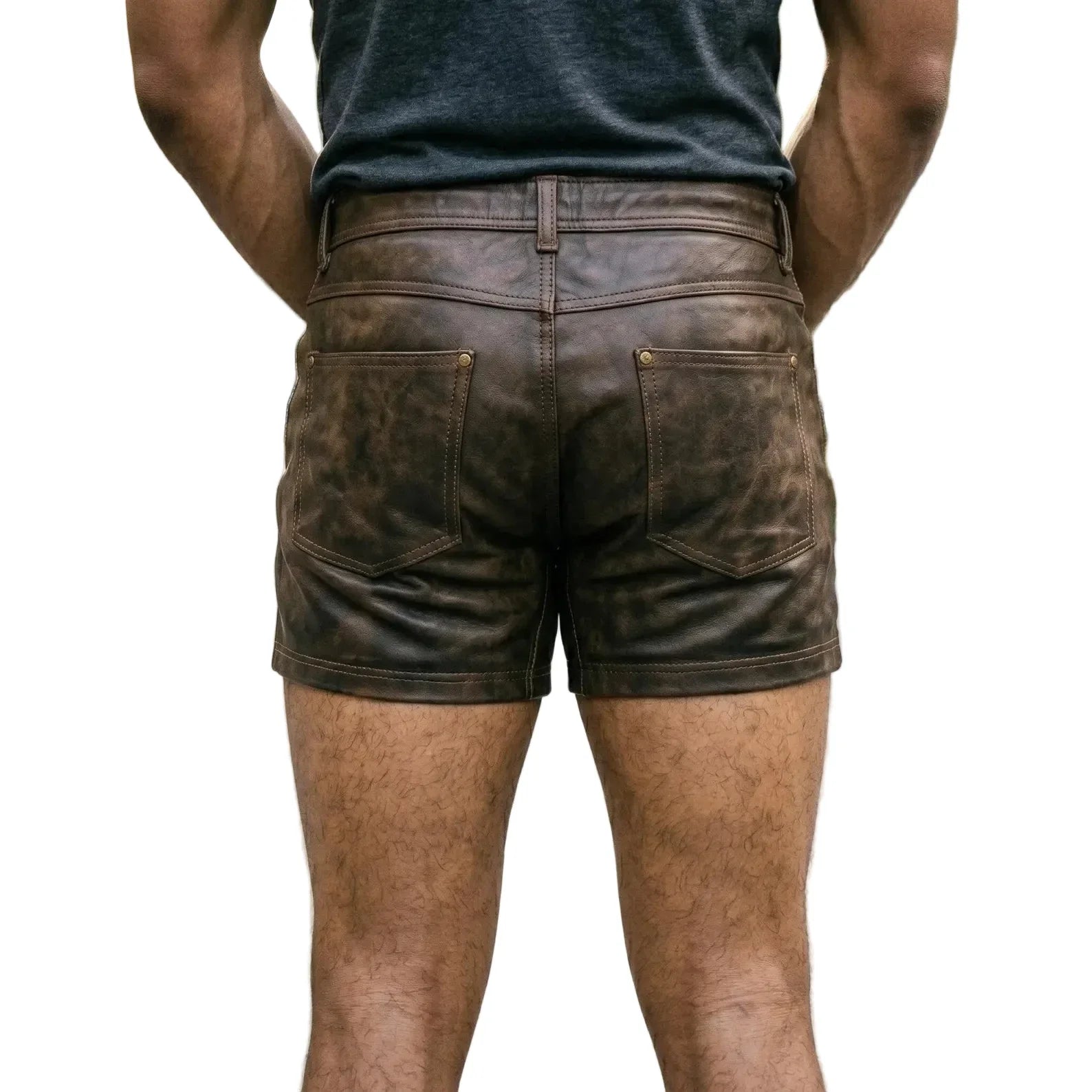 Men’s Handmade Men's Brown Cowhide Leather Biker Shorts-2