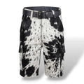 Men’s Black & White Hair-on Cowhide Leather Cargo Shorts-0