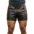 Men’s Handmade Men's Brown Cowhide Leather Biker Shorts-0