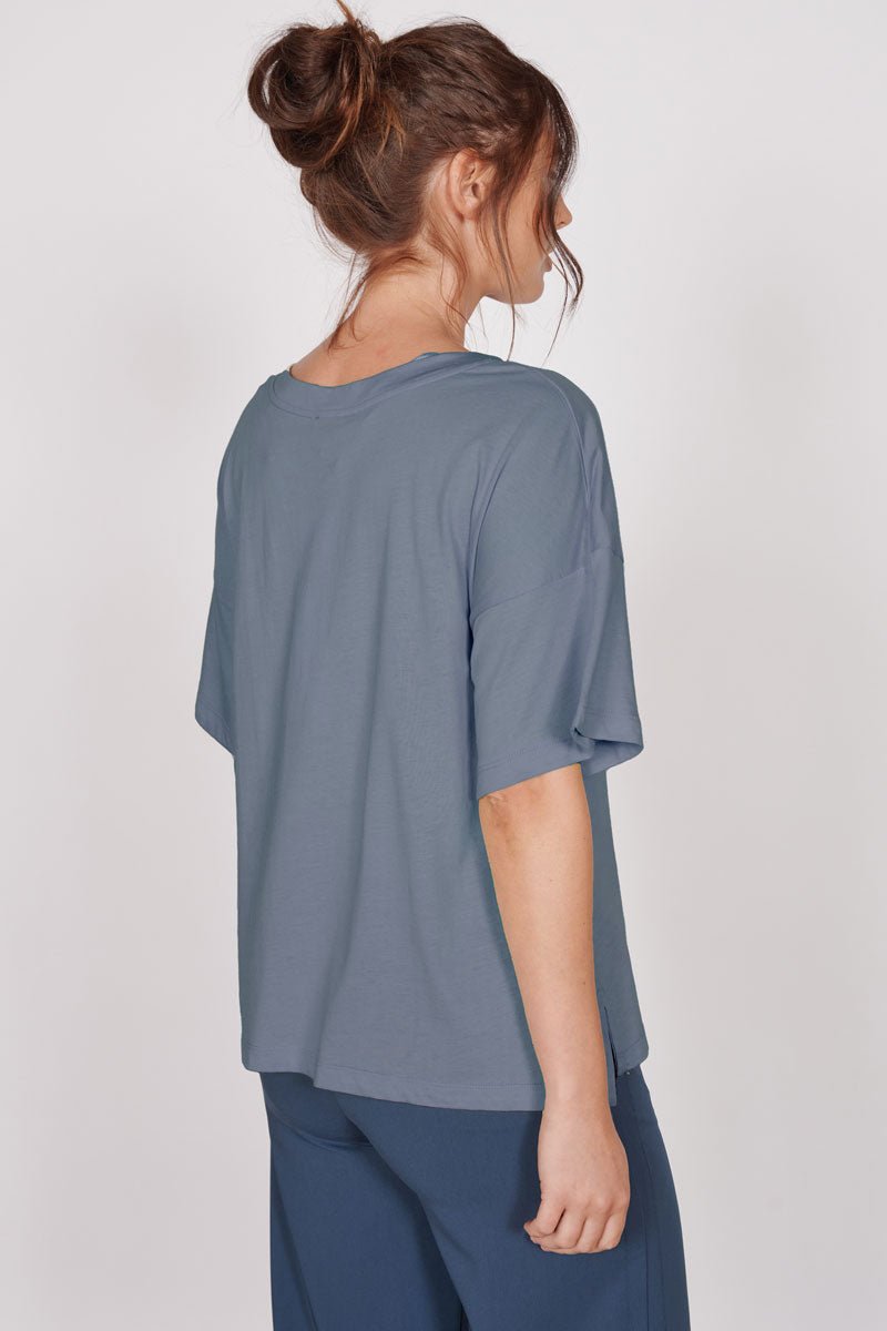 Ella Blue Over Sized V Neck T-Shirt-4